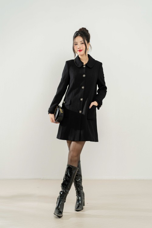 Sixdo Black Plaid Long Woven Coat